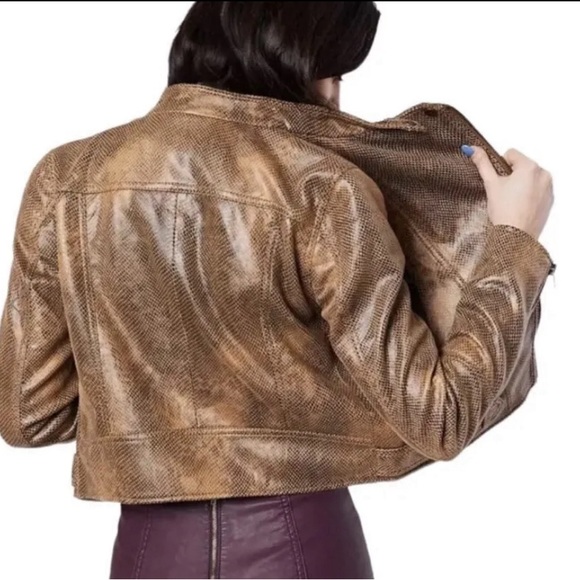 Free People Moto Style Jacket Pretty In Python NWT XL - Picture 2 of 6